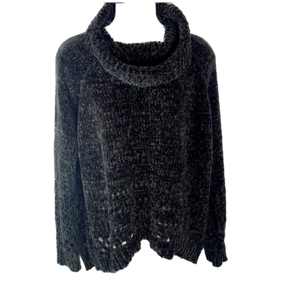 $5 Bundled💥 Xhilaration Black Chunky Knit Cowl Neck Sweater Sz L Bin J
